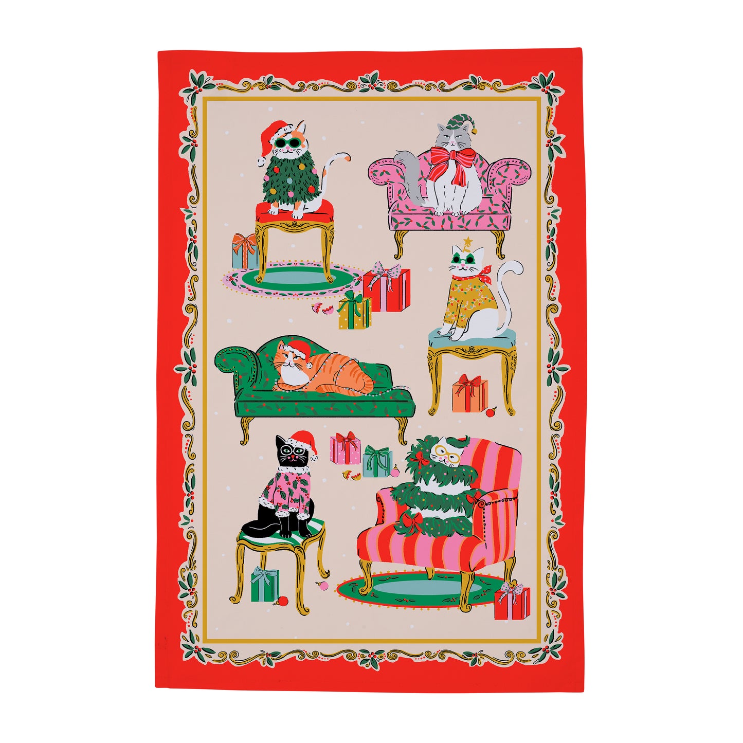 Christmas Cool Cats Tea Towel