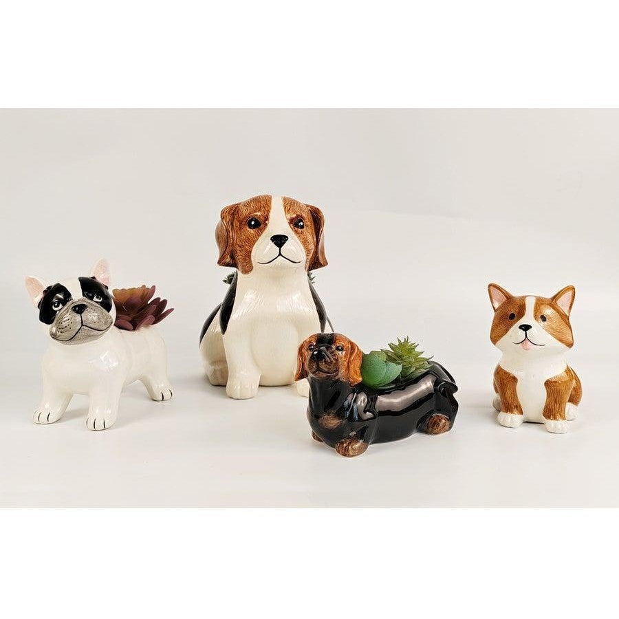 Beagle Planter: White & Brown