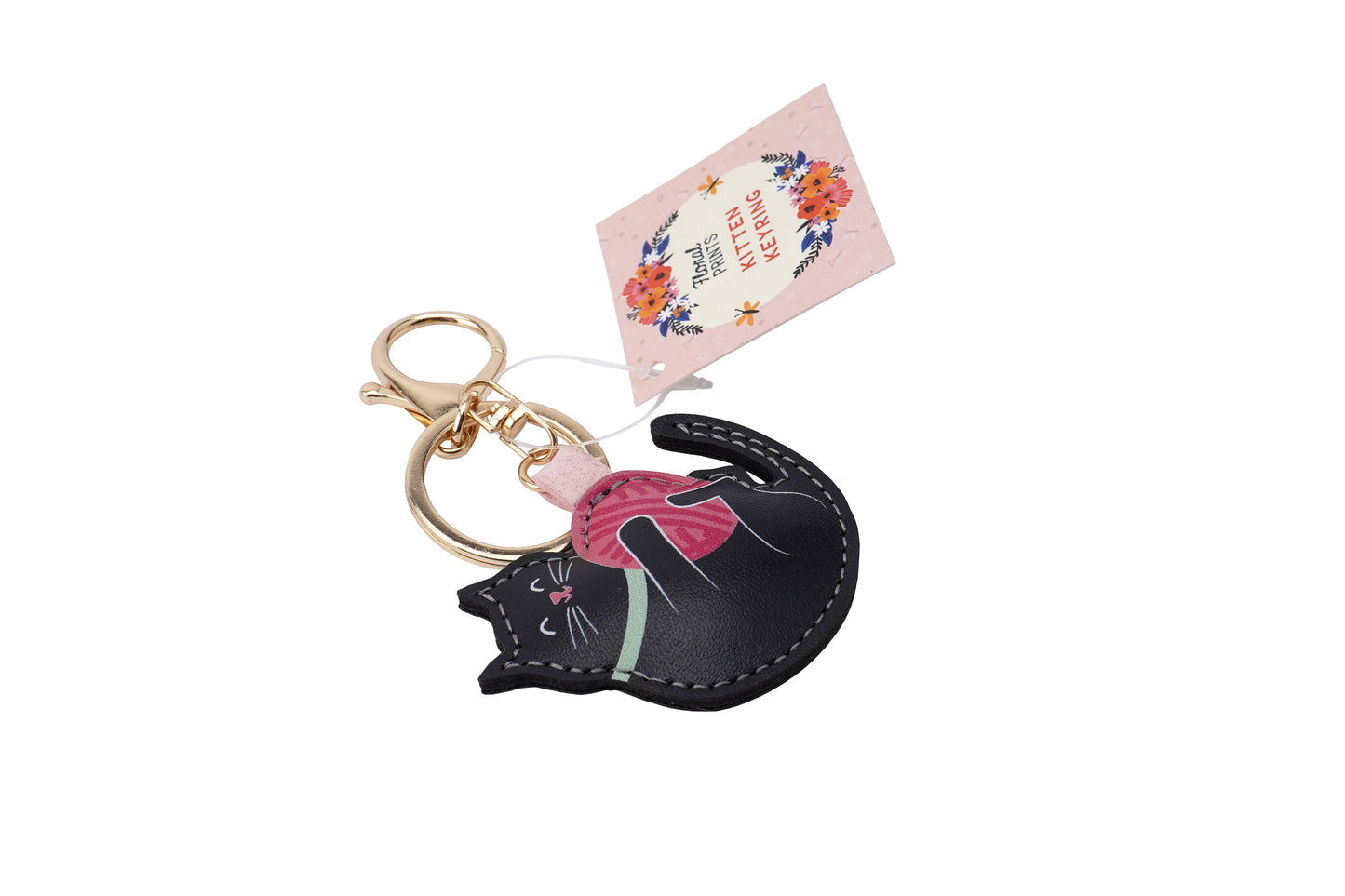 Floral Prints Cat Kitten PU Keyring