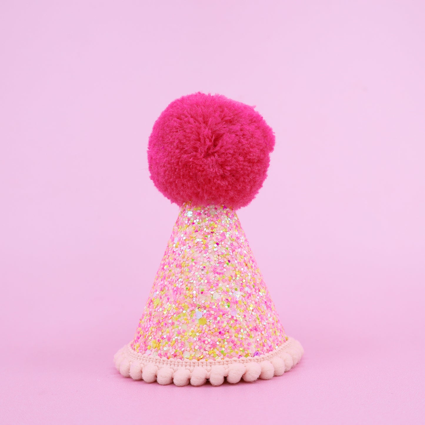 Pawty Hat: Baby Pink Speckle & Hot Pink Pom Pom
