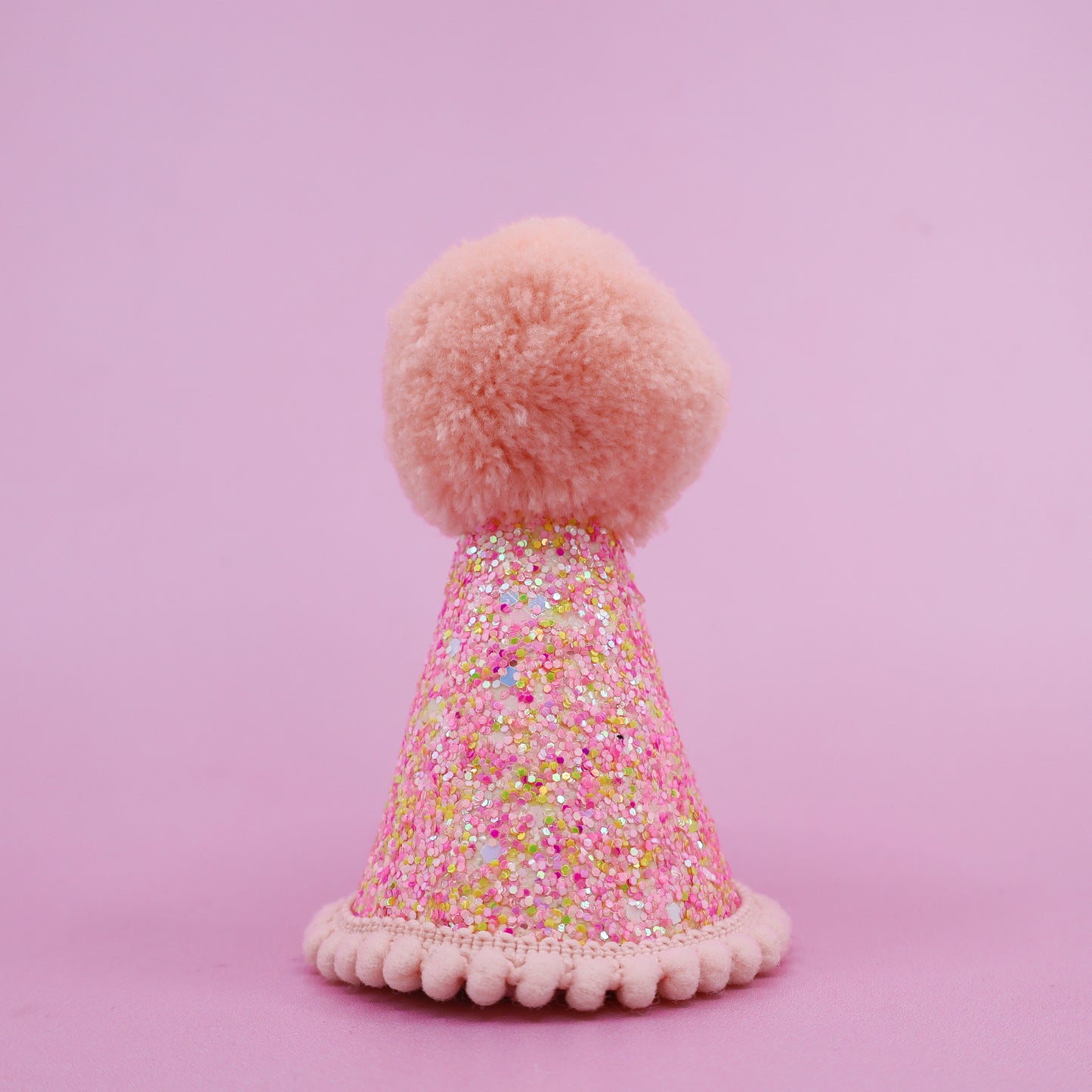 Pawty Hat: Baby Pink Speckle & Peach Pom Pom