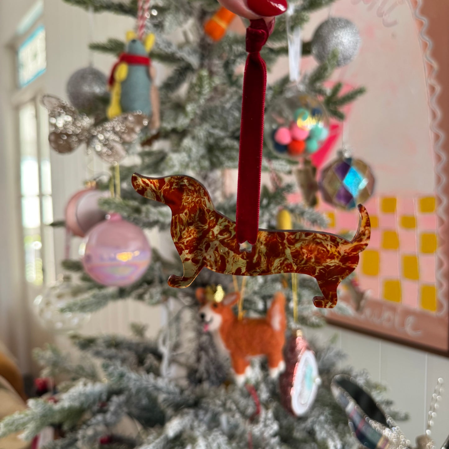 Tortoiseshell Dachshund Christmas Ornament