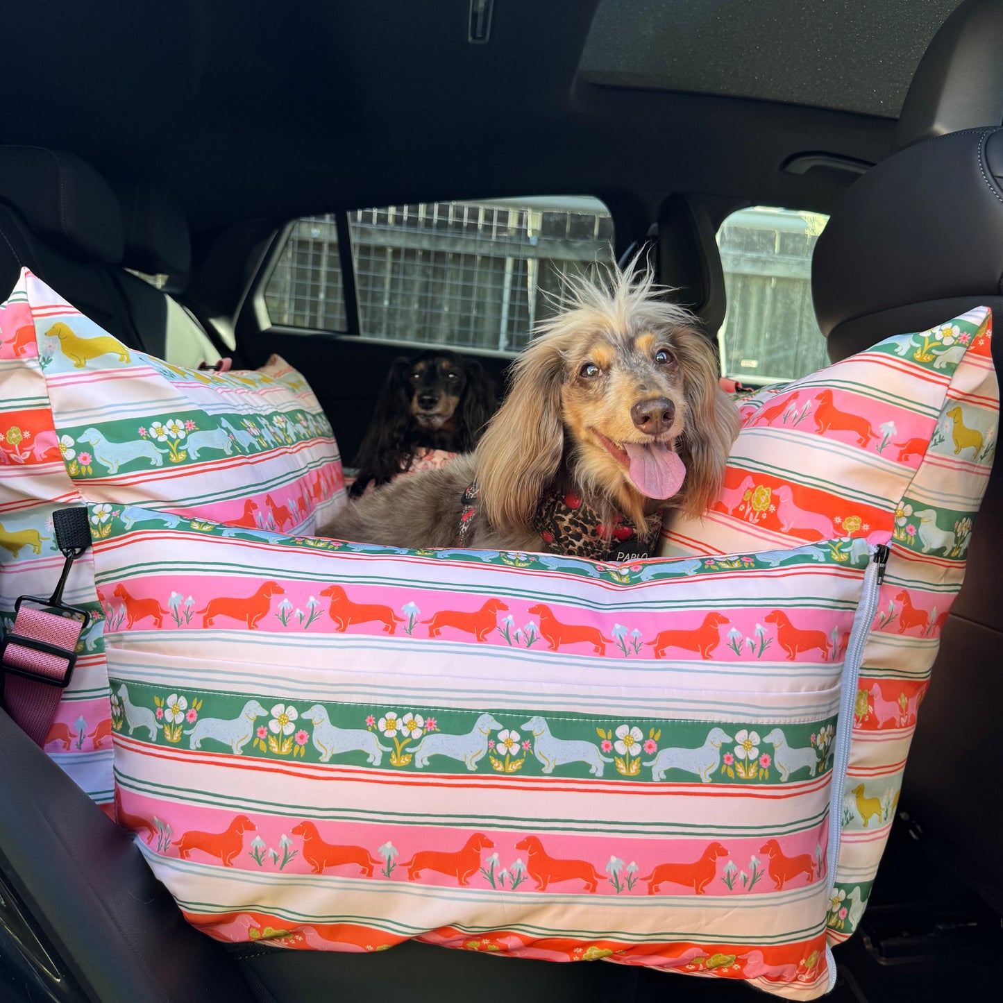 Deluxe Travel Car Bed: The Blooming Dachshund