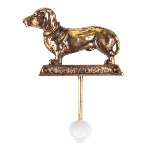 Iron Dachshund Wall Hook: Antique Gold