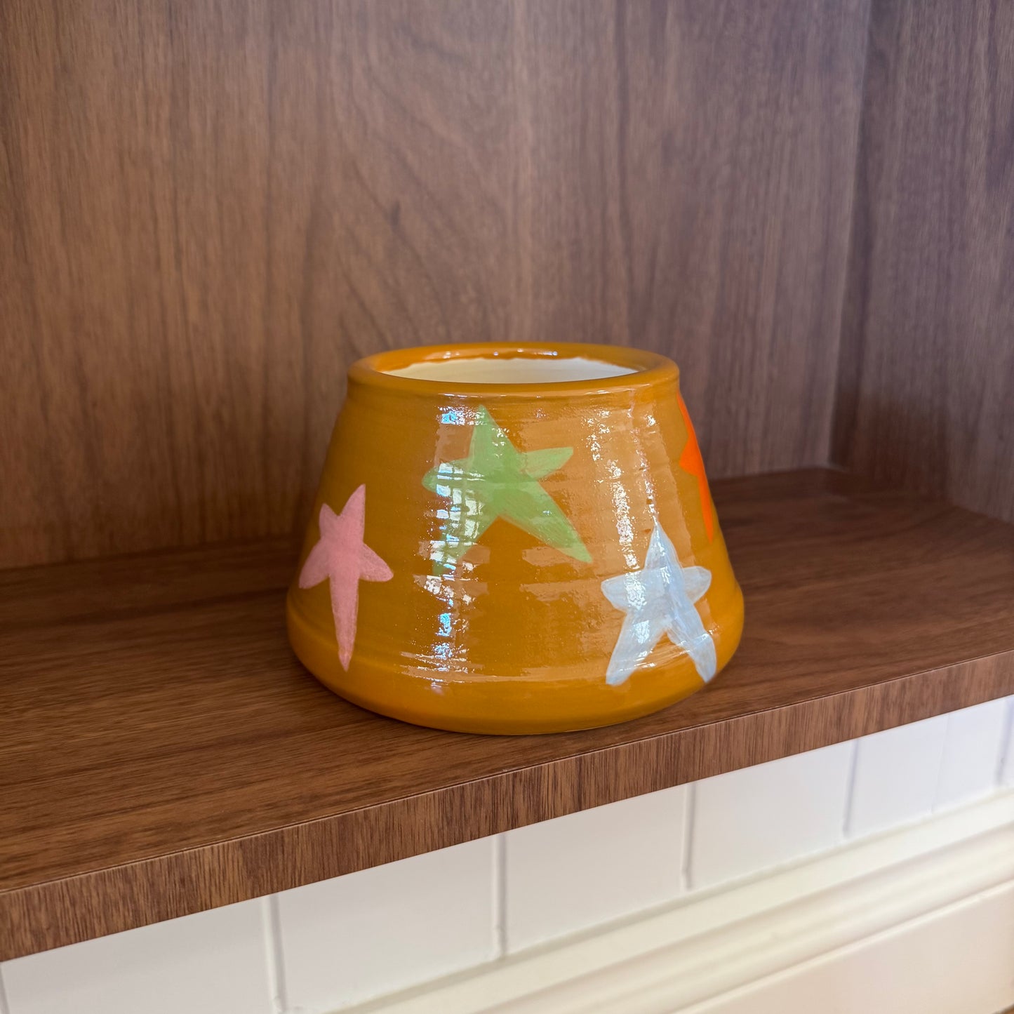 Ceramic Dog Bowl: Mustard Stars