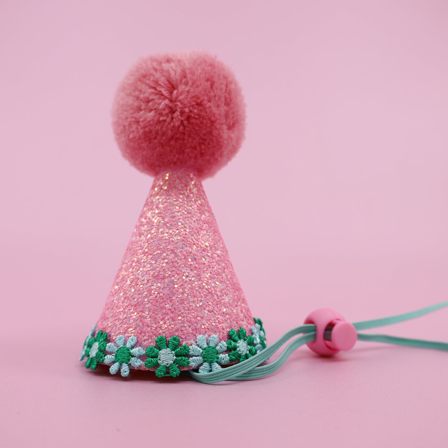 Pawty Hat: Baby Pink & Green Daisy Trim