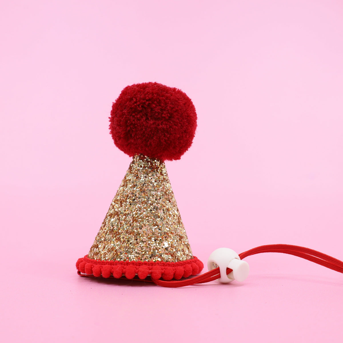 Pawty Hat: Gold & Red Pom Pom