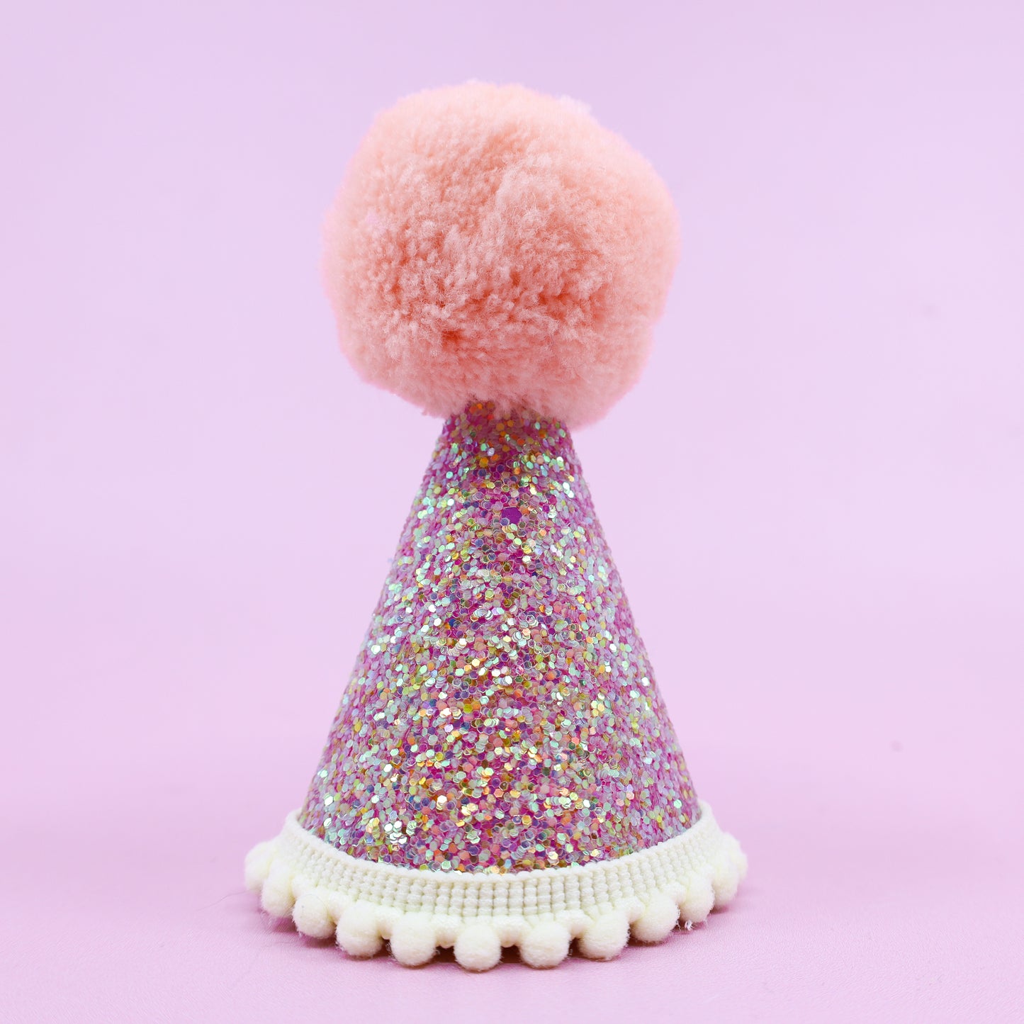 Pawty Hat: Pinky Sparkle, Yellow Trim & Peachy Pom Pom