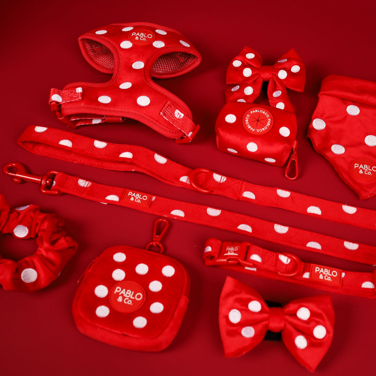 Red Polka Dots: Velvet Adjustable Harness