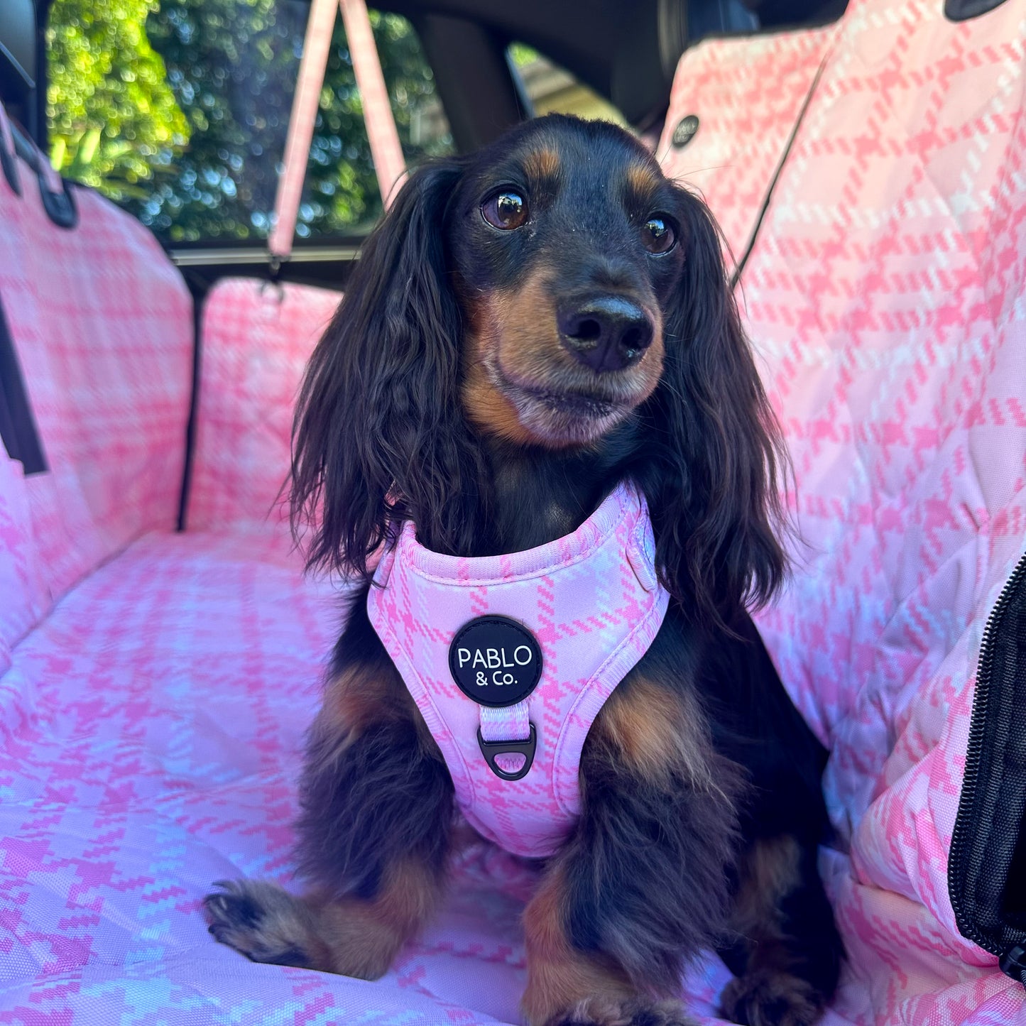 Pink Houndstooth: Deluxe Hammock Car Seat Cover