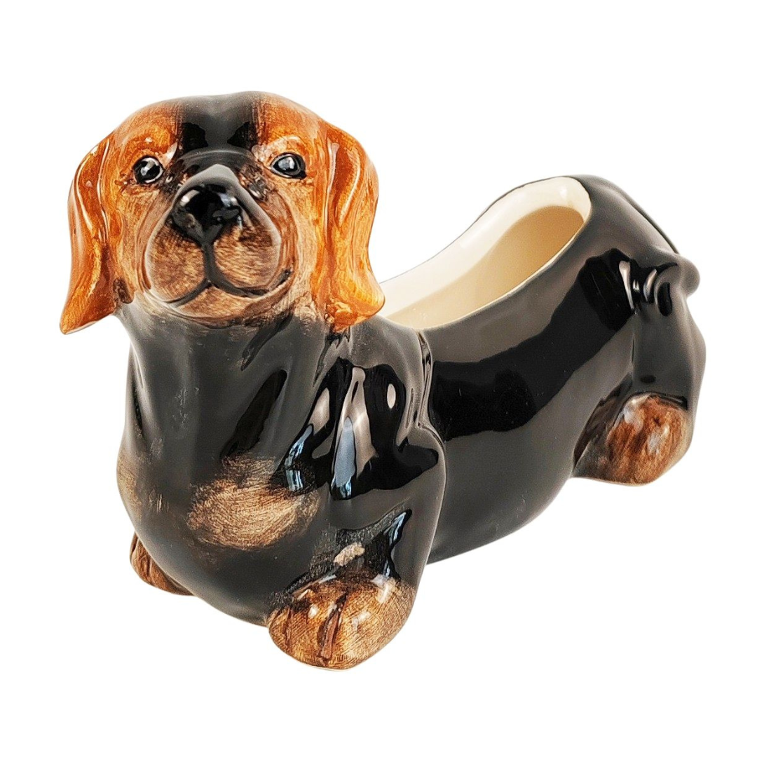 Mini Dachshund Planter Black & Brown