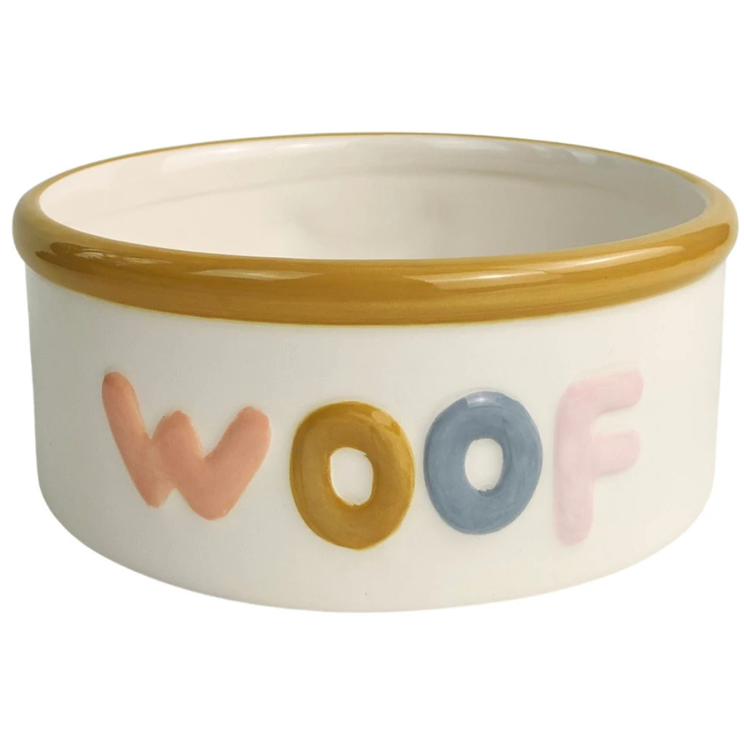 Ceramic Woof Dog Bowl - White