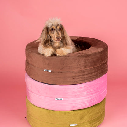 Orthopedic Memory Foam Velvet Donut Dog Bed: Strawberries and Cream