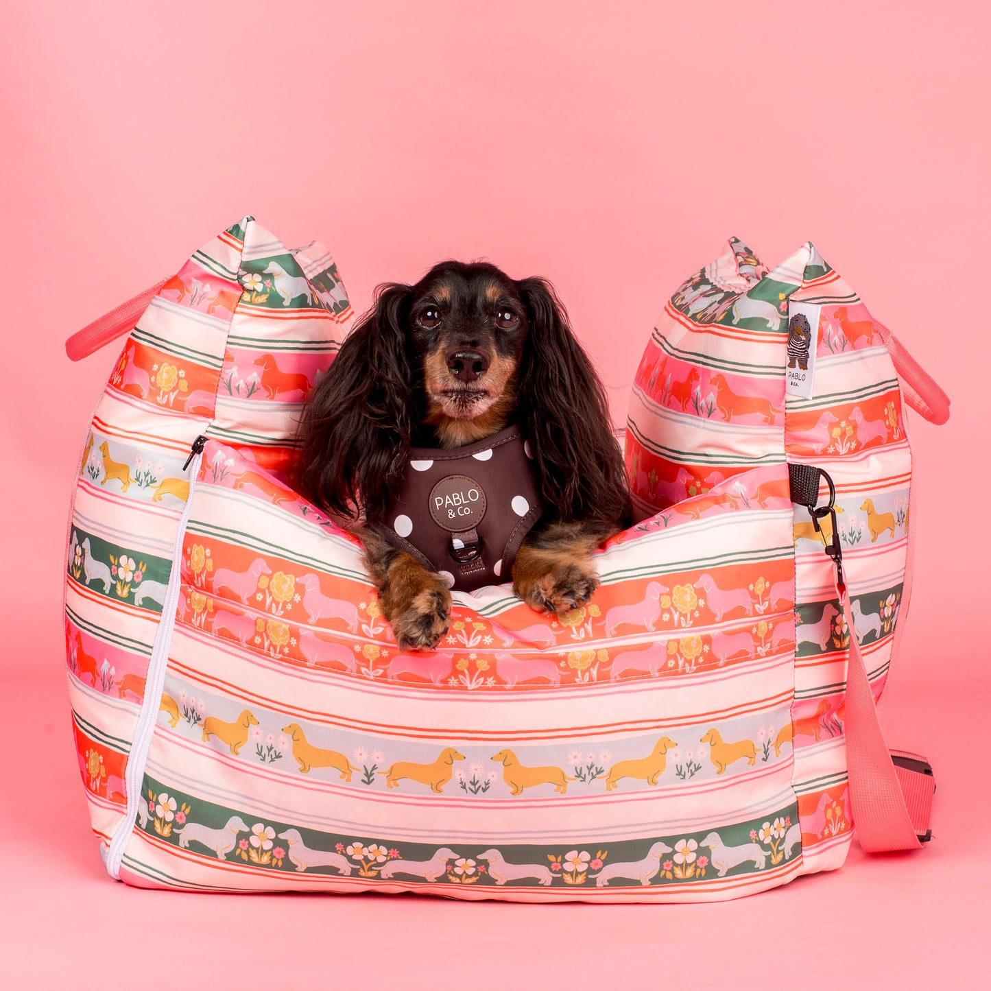 Deluxe Travel Car Bed: The Blooming Dachshund