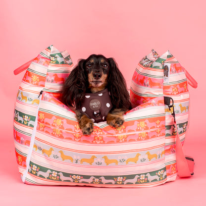 Deluxe Travel Car Bed: The Blooming Dachshund