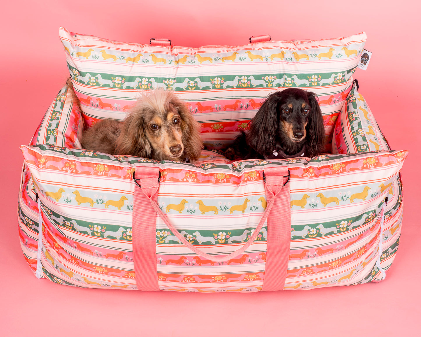 Deluxe Travel Car Bed: The Blooming Dachshund