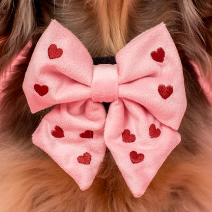 Heart: Velvet Sailor Bow - Pink & Maroon