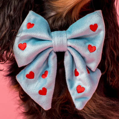 Heart: Velvet Sailor Bow - Blue & Red