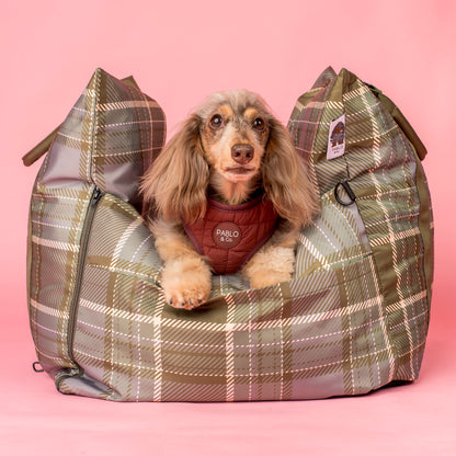 Deluxe Travel Car Bed: Green Plaid