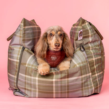 Deluxe Travel Car Bed: Green Plaid