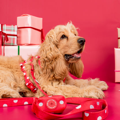 Red Polka Dots: Velvet Poop Bag Holder