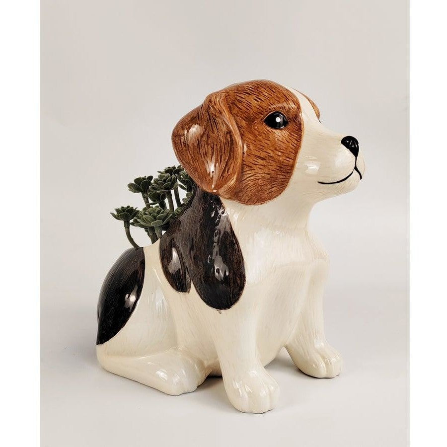 Beagle Planter: White & Brown