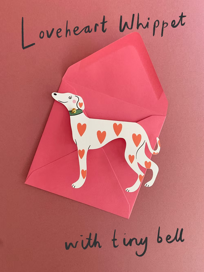 Loveheart Whippet with Bell: Greeting Card
