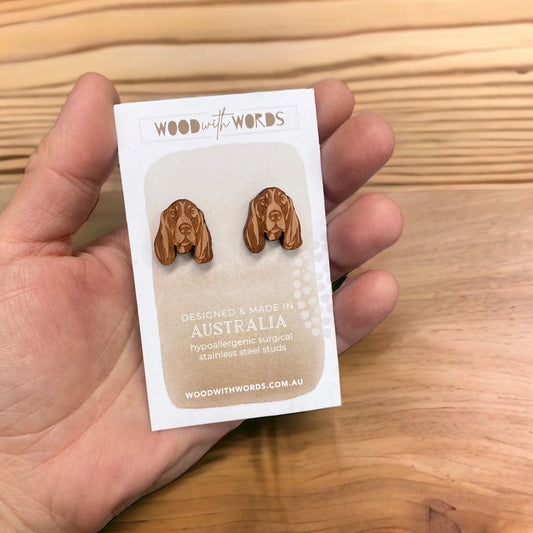 Wooden Earrings: Basset Hound