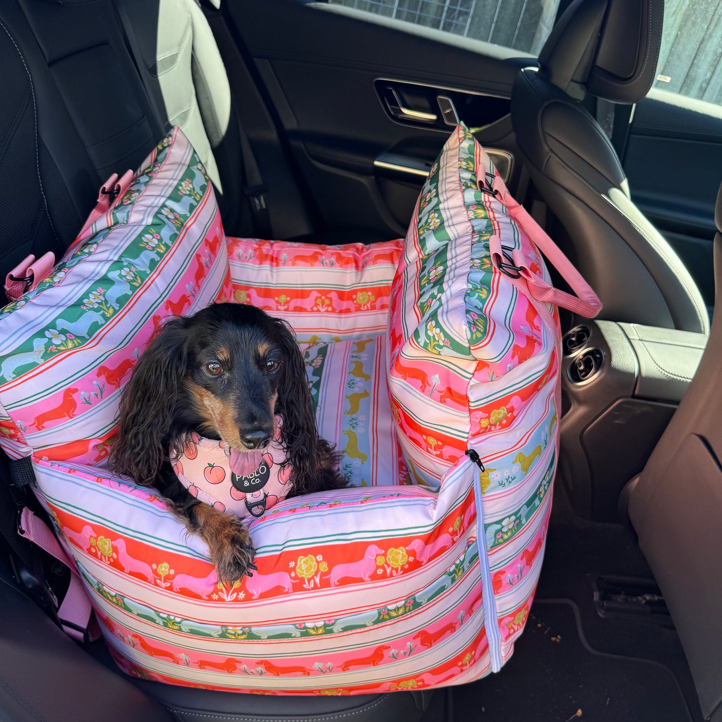 Deluxe Travel Car Bed: The Blooming Dachshund