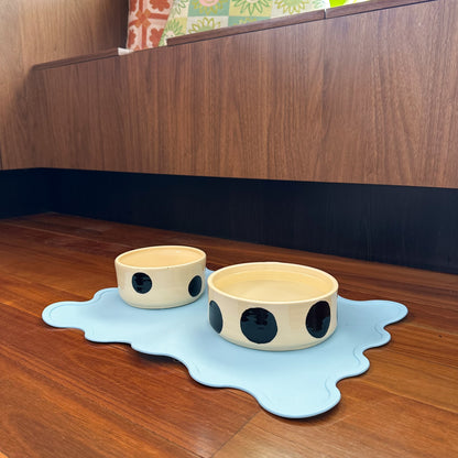 Ceramic Dog Bowl: White & Black Polka Dots