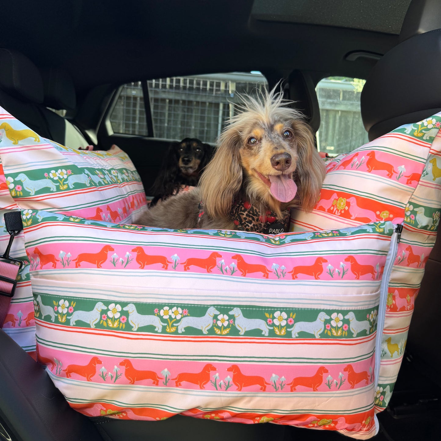 Deluxe Travel Car Bed: The Blooming Dachshund