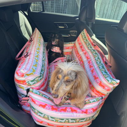 Deluxe Travel Car Bed: The Blooming Dachshund