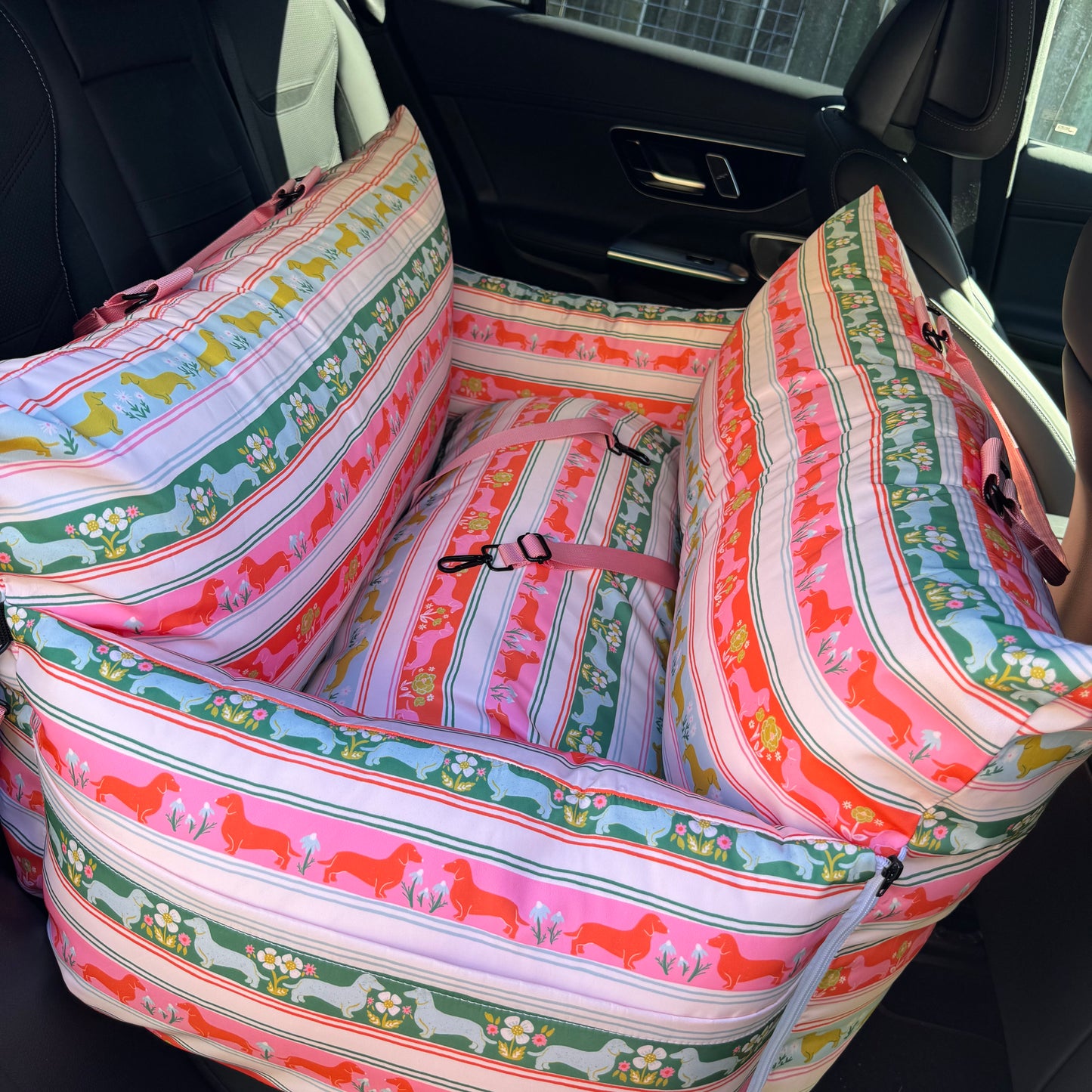 Deluxe Travel Car Bed: The Blooming Dachshund