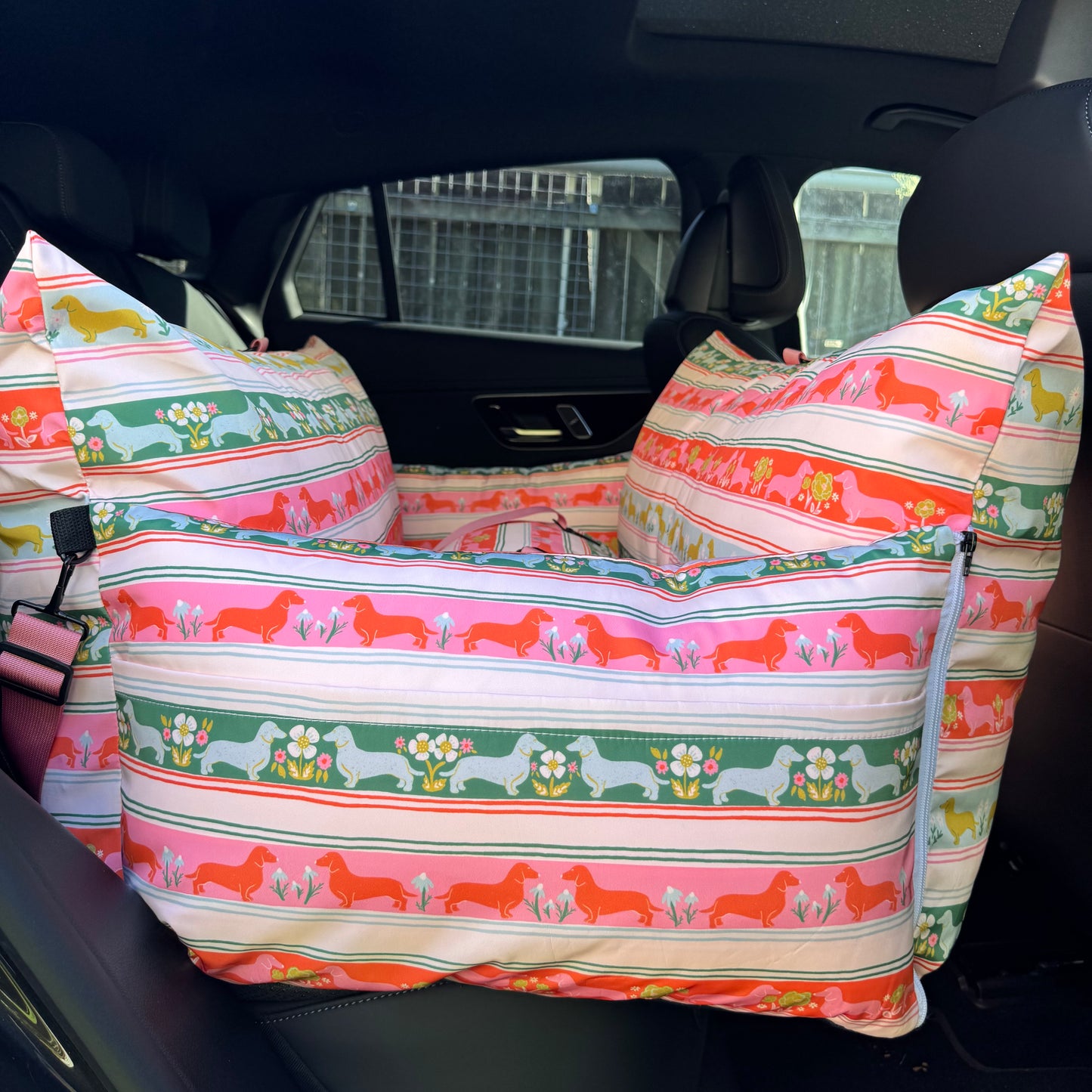 Deluxe Travel Car Bed: The Blooming Dachshund