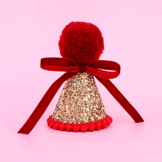Pawty Hat: Gold with Red Bow