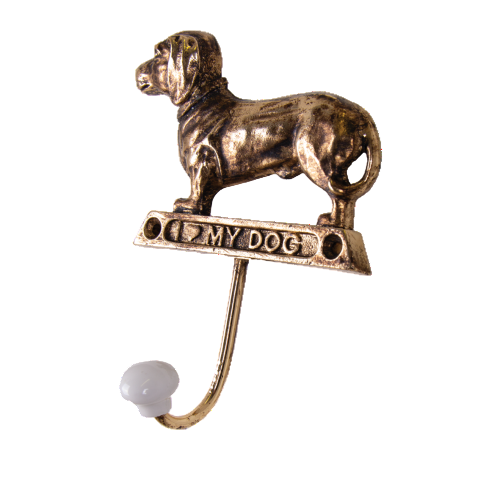 Iron Dachshund Wall Hook: Antique Gold