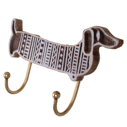 Iron Dachshund Wall Hook with 2 hooks