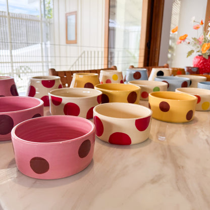 Ceramic Dog Bowl: White & Red Polka Dots