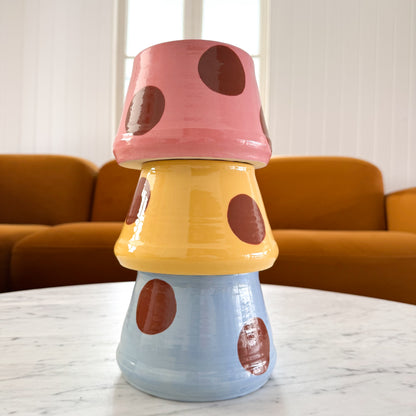 Ceramic Dog Bowl: Blue & Brown Polka Dots