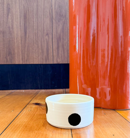 Ceramic Dog Bowl: White & Black Polka Dots