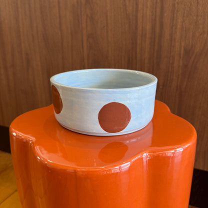 Ceramic Dog Bowl: Blue & Brown Polka Dots
