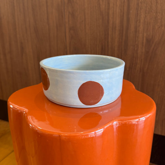 Ceramic Dog Bowl: Blue & Brown Polka Dots