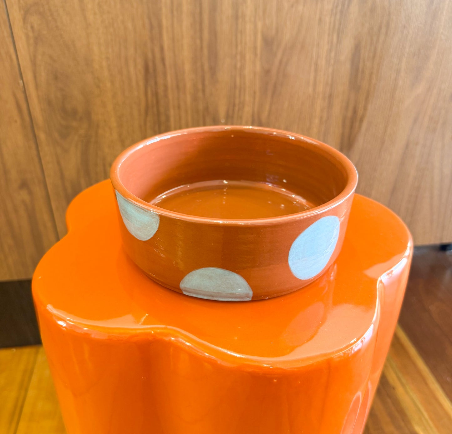Ceramic Dog Bowl: Cocoa & Turquoise Polka Dots