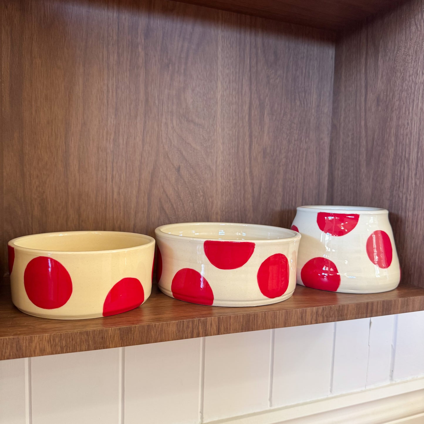 Ceramic Dog Bowl: White & Red Polka Dots