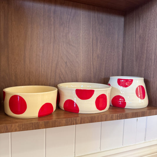 Ceramic Dog Bowl: White & Red Polka Dots
