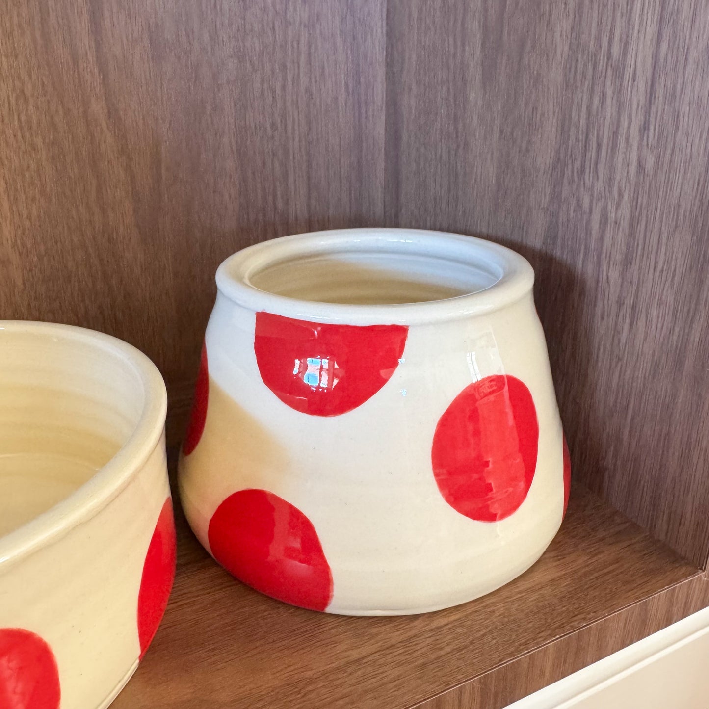 Ceramic Dog Bowl: White & Red Polka Dots