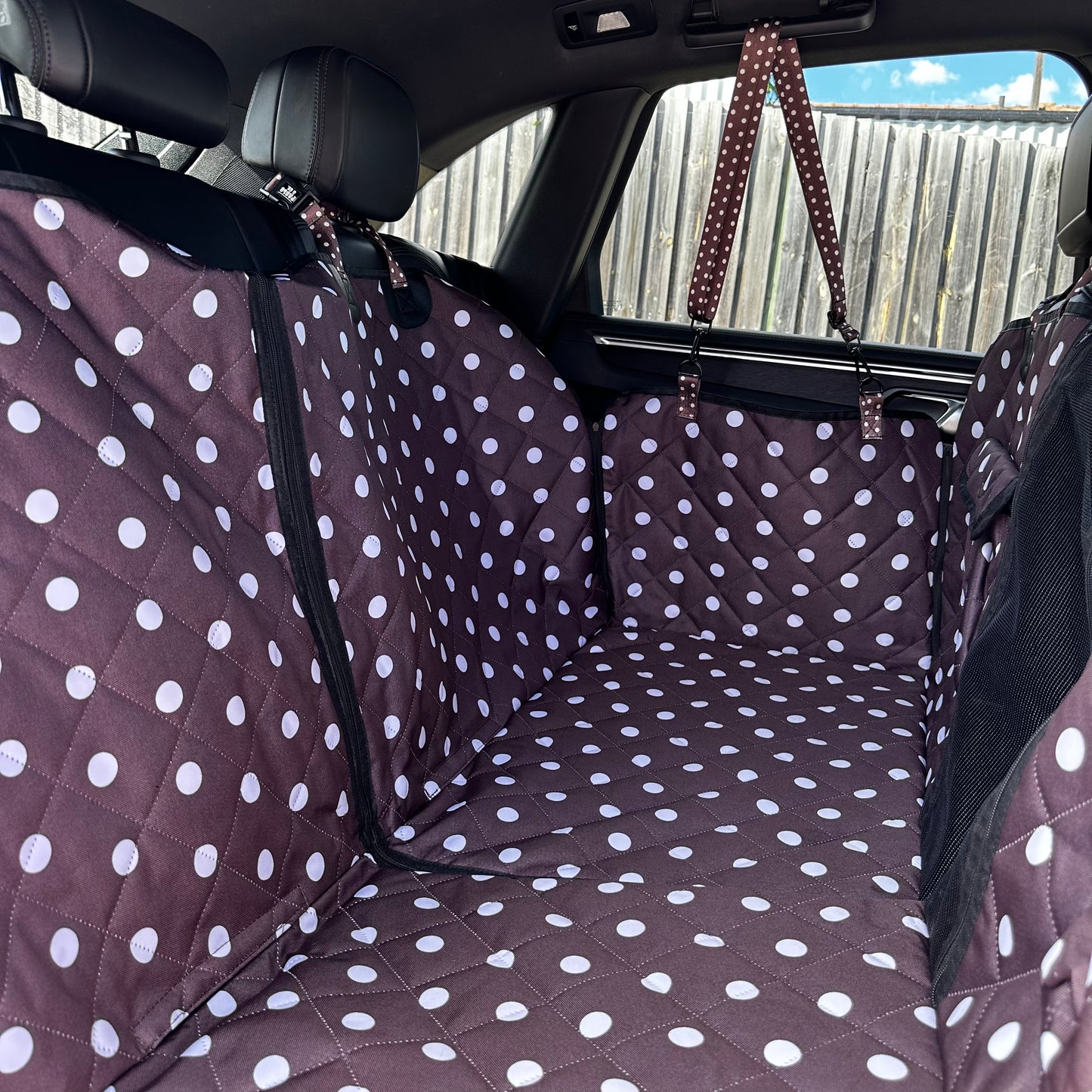 Polka Dots: Deluxe Hard Base Hammock Car Seat Cover