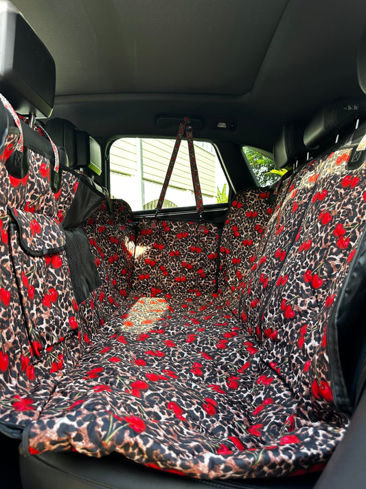 Leopard Cherries: Deluxe Hammock Car Seat Cover