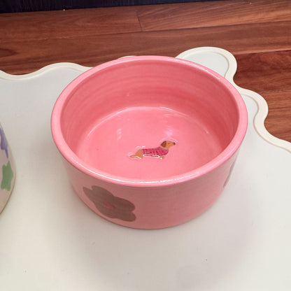 Ceramic Dog Bowl: Dachshund Flowers