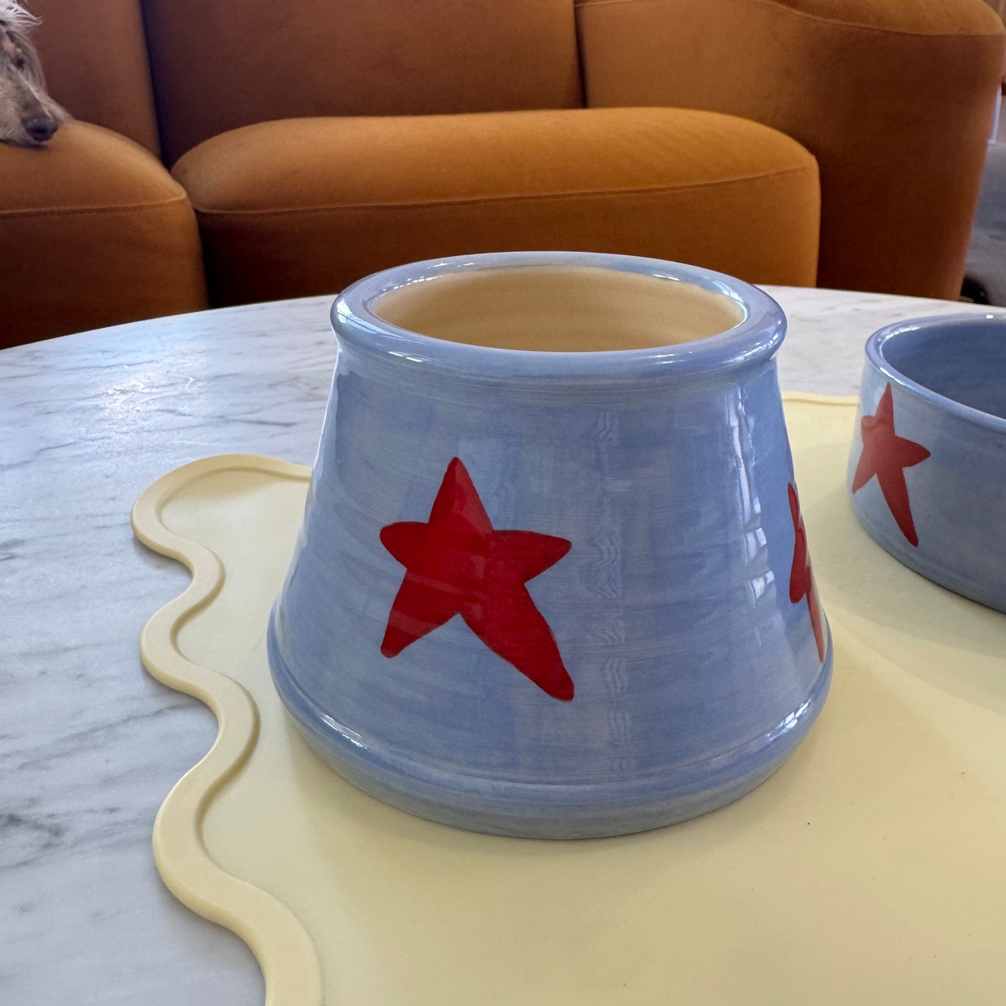 Ceramic Dog Bowl: Blue & Red Stars